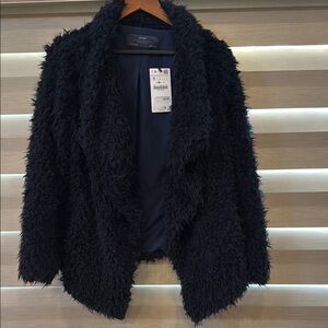 Zara Navy Teddy Jacket